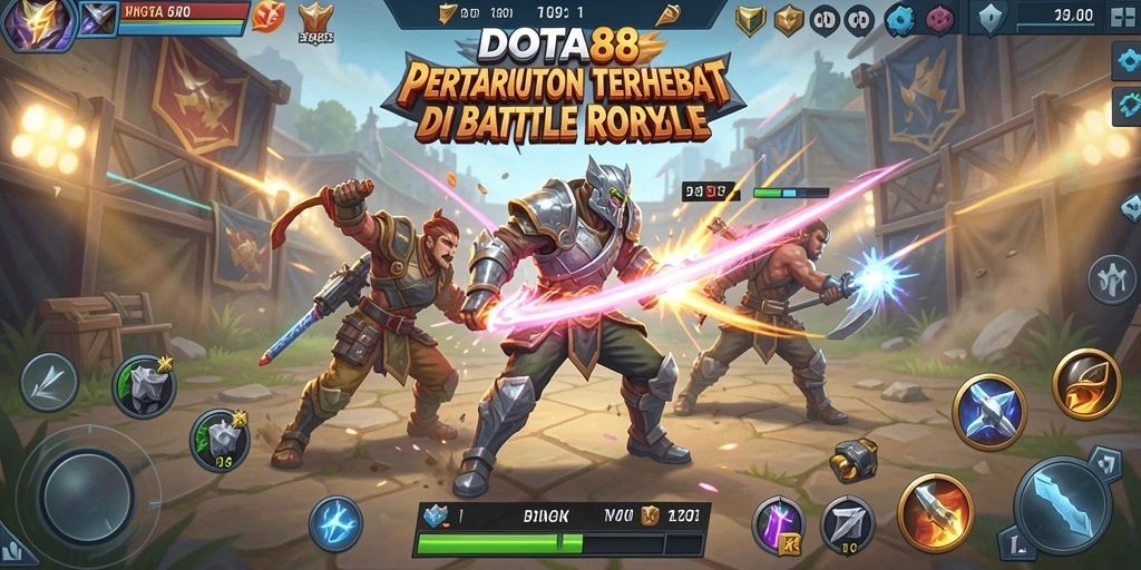 Screenshot menampilkan pemain beraksi dalam pertempuran Battle Royale.