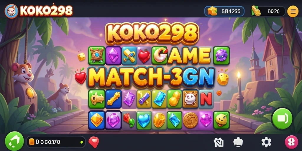 Screenshot menunjukkan gameplay seru KOKO288 dengan kombinasi item yang berwarna-warni.